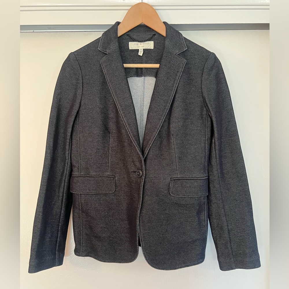Rag & Bone Blazer Jacket Stretch Knit Designer Quiet Luxury Neutral Classic Chic
